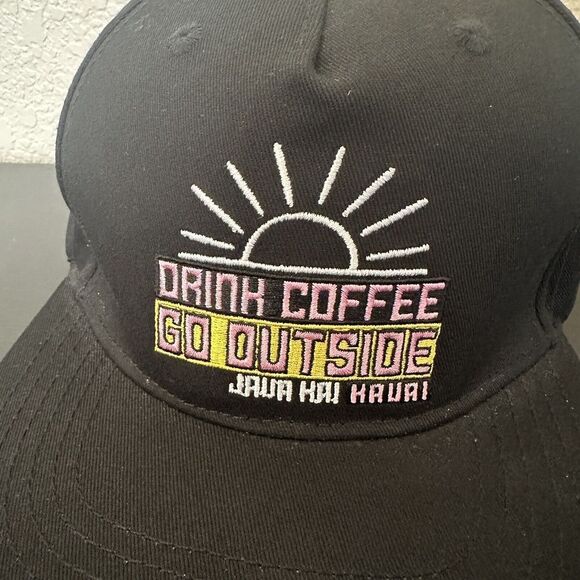 Java Hut Kauai Hat Drink Coffee go outside black flat bill one size stretch - Picture 2 of 5